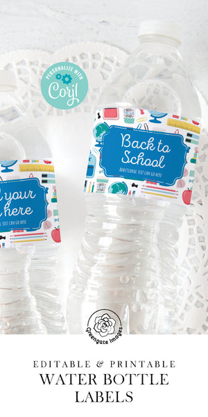 School Pattern Water Bottle Label - Greengate Images