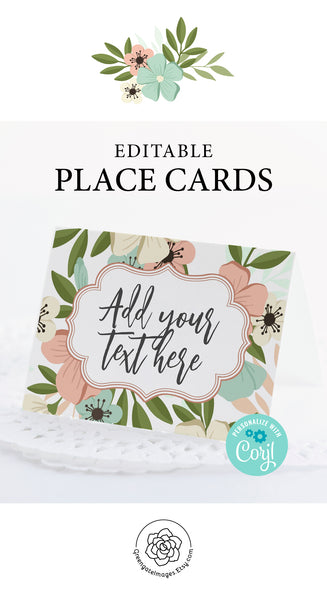 Spring Flowers Place Card - Peach and Mint - Greengate Images