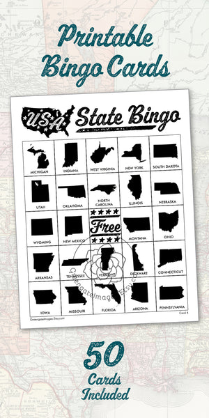 US State Bingo - Black and White - Greengate Images