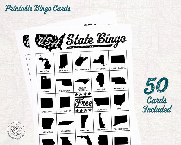 US State Bingo - Black and White - Greengate Images