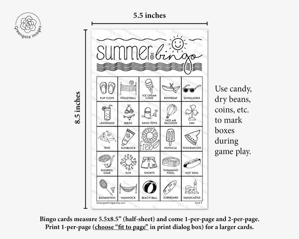 Summer Bingo - Black and White - Greengate Images