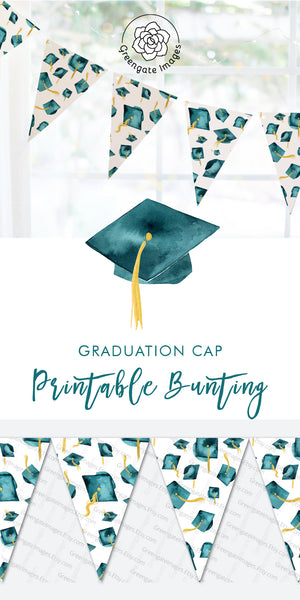 Teal Graduation Bunting - Flying Caps - Greengate Images