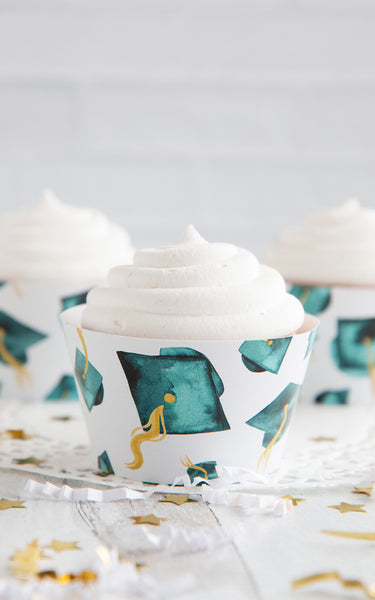 Teal Graduation Cupcake Wrapper - Flying Caps - Greengate Images