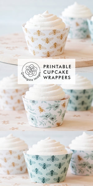 Honey Bee Cupcake Wrappers - Teal and Gold - Greengate Images