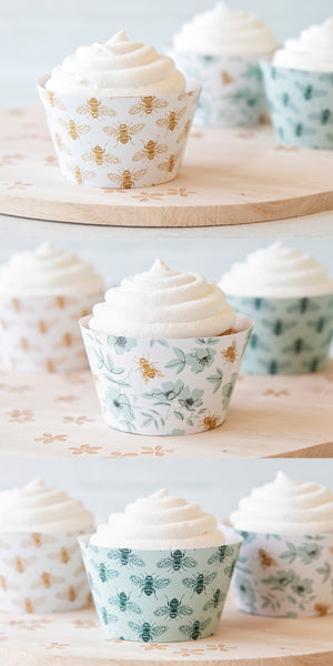 Honey Bee Cupcake Wrappers - Teal and Gold - Greengate Images