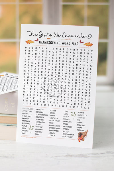 Thanksgiving Word Find - The Gifts We Encounter - Greengate Images