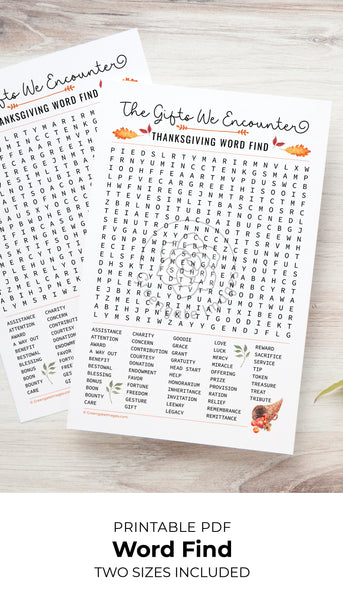 Thanksgiving Word Find - The Gifts We Encounter - Greengate Images