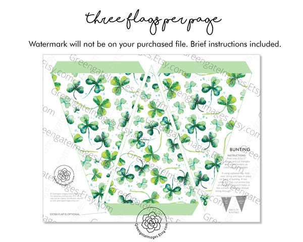 St. Patrick's Day Bunting - Watercolor Shamrocks - Greengate Images