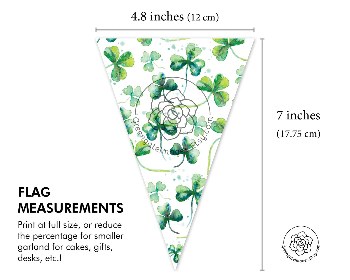 St. Patrick's Day Bunting - Watercolor Shamrocks – Greengate Images