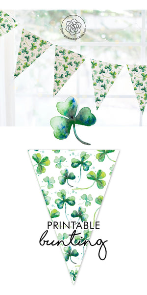 St. Patrick's Day Bunting - Watercolor Shamrocks - Greengate Images