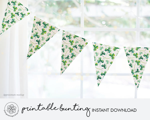 St. Patrick's Day Bunting - Watercolor Shamrocks - Greengate Images