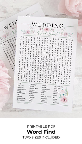 Wedding Word Find - General Greenery and Roses - Greengate Images