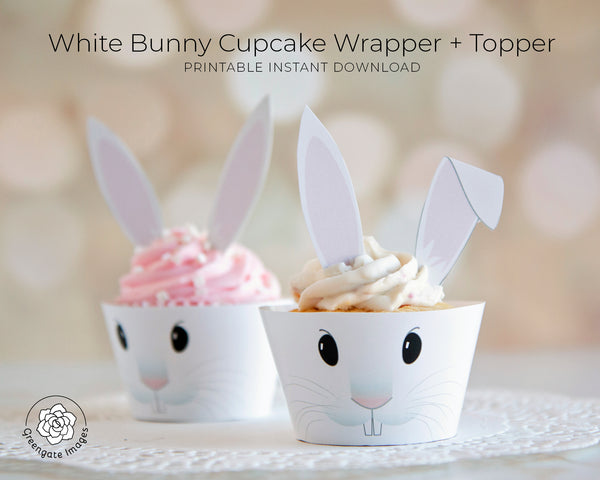 Bunny Cupcake Wrappers + Toppers - White - Greengate Images
