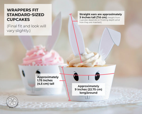 Bunny Cupcake Wrappers + Toppers - White - Greengate Images