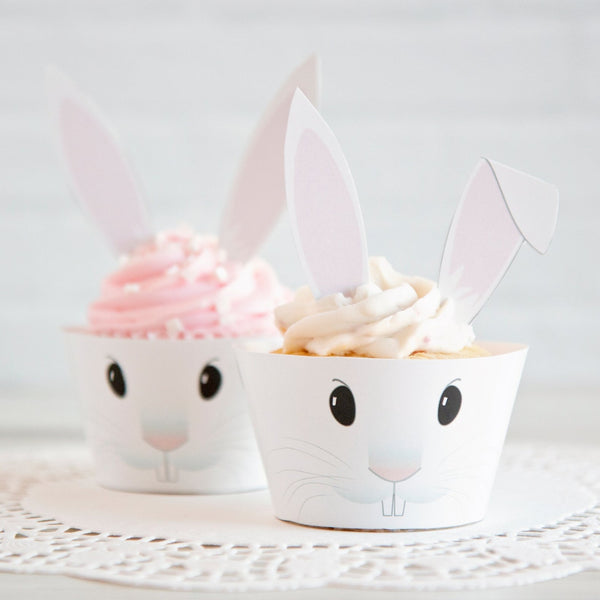 Bunny Cupcake Wrappers + Toppers - White - Greengate Images