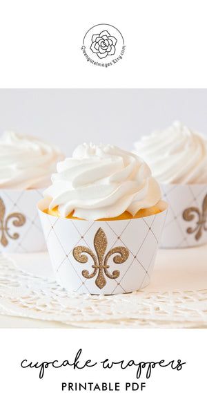 Fleur-de-lis Cupcake Wrapper - White - Greengate Images
