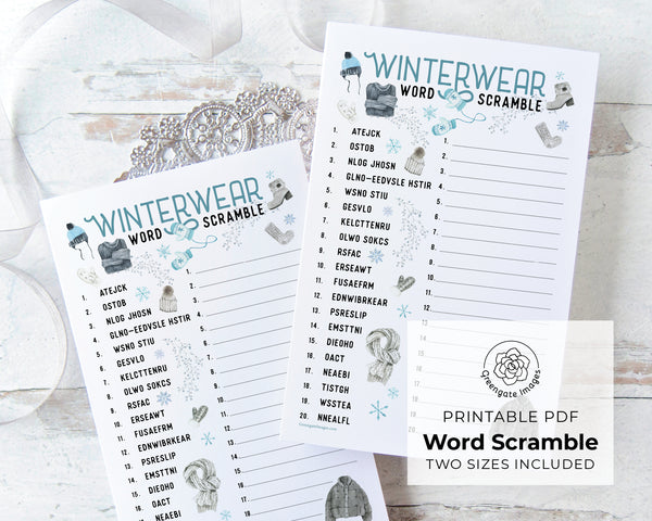 Winter Word Scramble - Cold-Weather Clothing - Greengate Images
