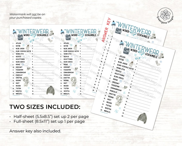 Winter Word Scramble - Cold-Weather Clothing - Greengate Images