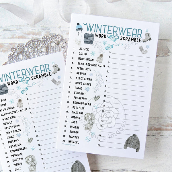 Winter Word Scramble - Cold-Weather Clothing - Greengate Images