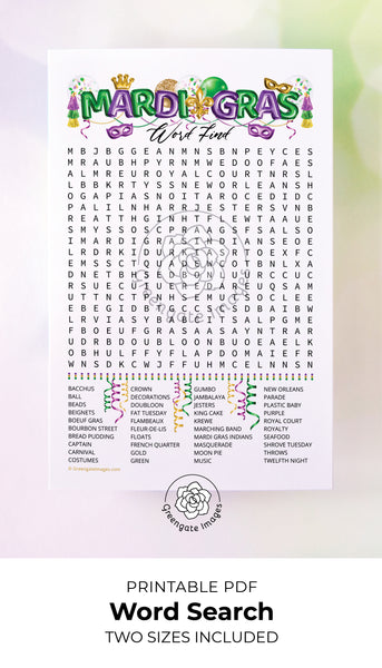 Mardi Gras Word Search - Greengate Images