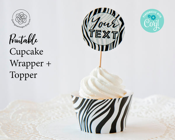 Zebra Print Cupcake Wrappers + Toppers - Greengate Images