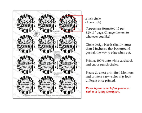Zebra Print Cupcake Wrappers + Toppers - Greengate Images