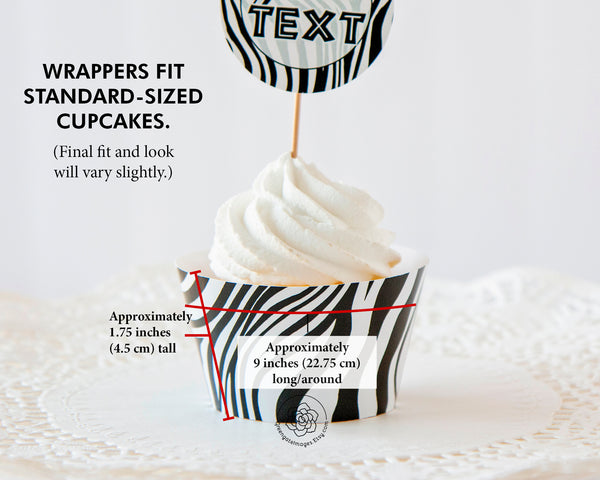 Zebra Print Cupcake Wrappers + Toppers - Greengate Images