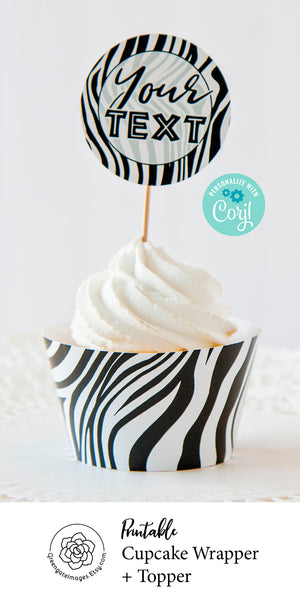 Zebra Print Cupcake Wrappers + Toppers - Greengate Images
