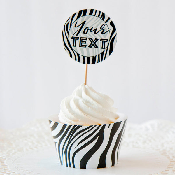Zebra Print Cupcake Wrappers + Toppers - Greengate Images