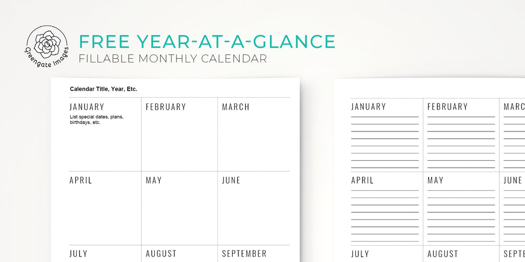 Free Year-at-a-Glance Monthly Calendar
