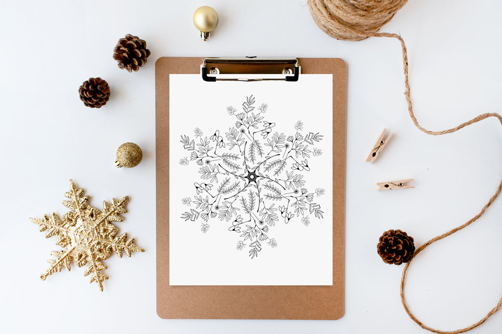 Free Botanical Snowflake Coloring Page