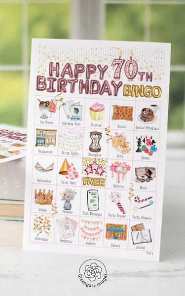 70th Birthday Bingo - Blush Pink and Gold