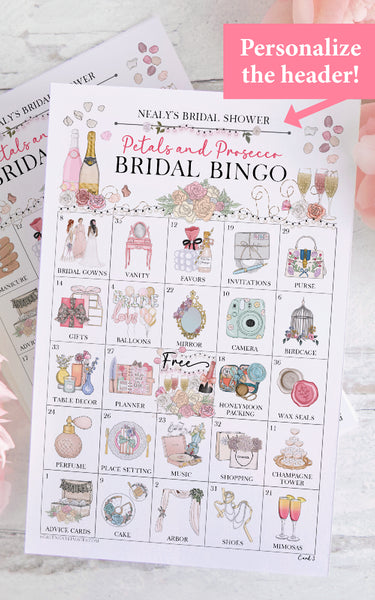 Petals & Prosecco/Champagne Bridal Shower Bingo Cards