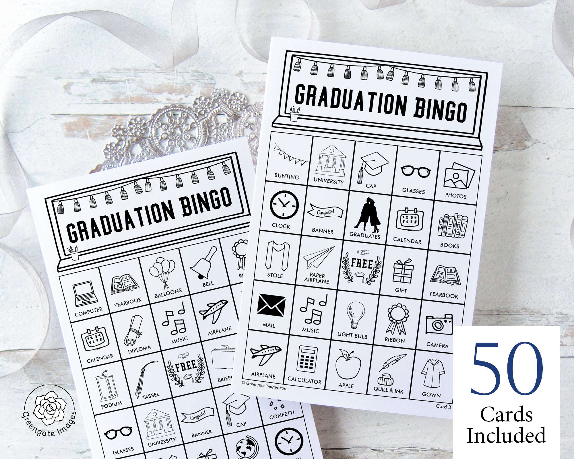 Graduation Bingo - Black and White – Greengate Images for Free Printable Graduation Bingo Cards