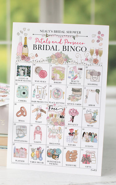 Petals & Prosecco/Champagne Bridal Shower Bingo Cards