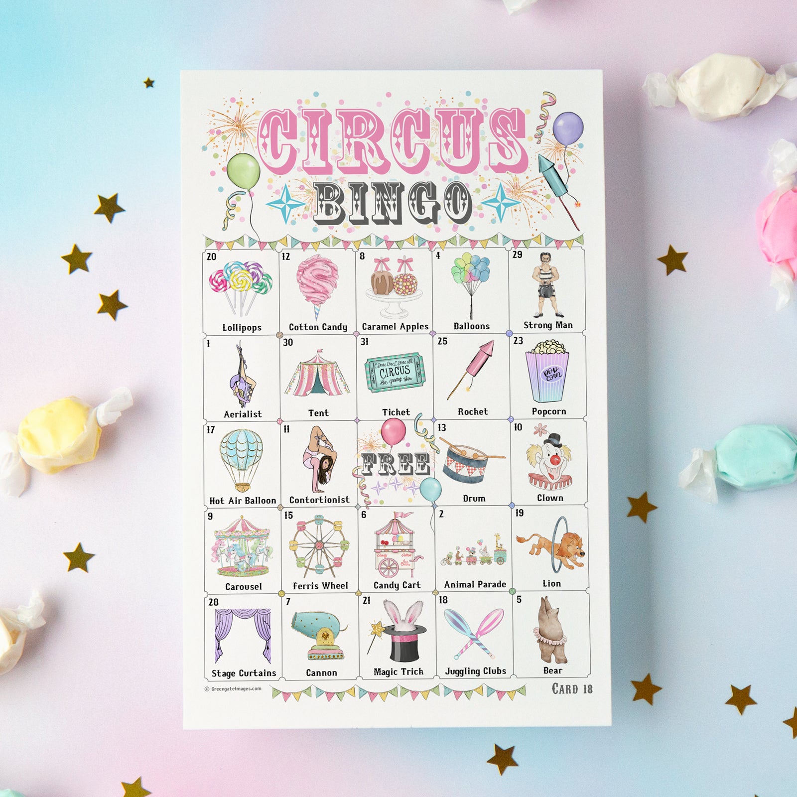 Circus Bingo - Pastel Colors - Greengate Images