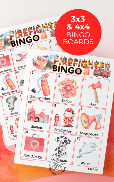 Firefighter Bingo for kids - Printable Digital Download by Greengate Images