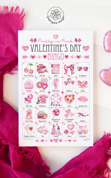 Pretty in Pink Valentine's Day Bingo - Printable Digital Download by Greengate Images