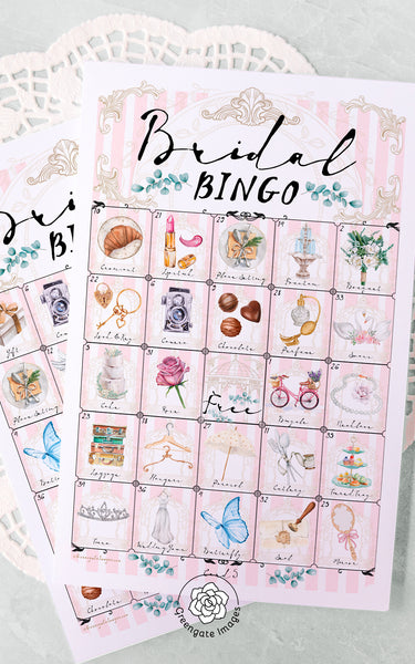 Bridal Bingo - Parisian-Inspired Pink/White - Printable Digital Download by Greengate Images