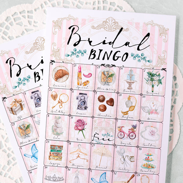Bridal Bingo - Parisian-Inspired Pink/White - Printable Digital Download by Greengate Images