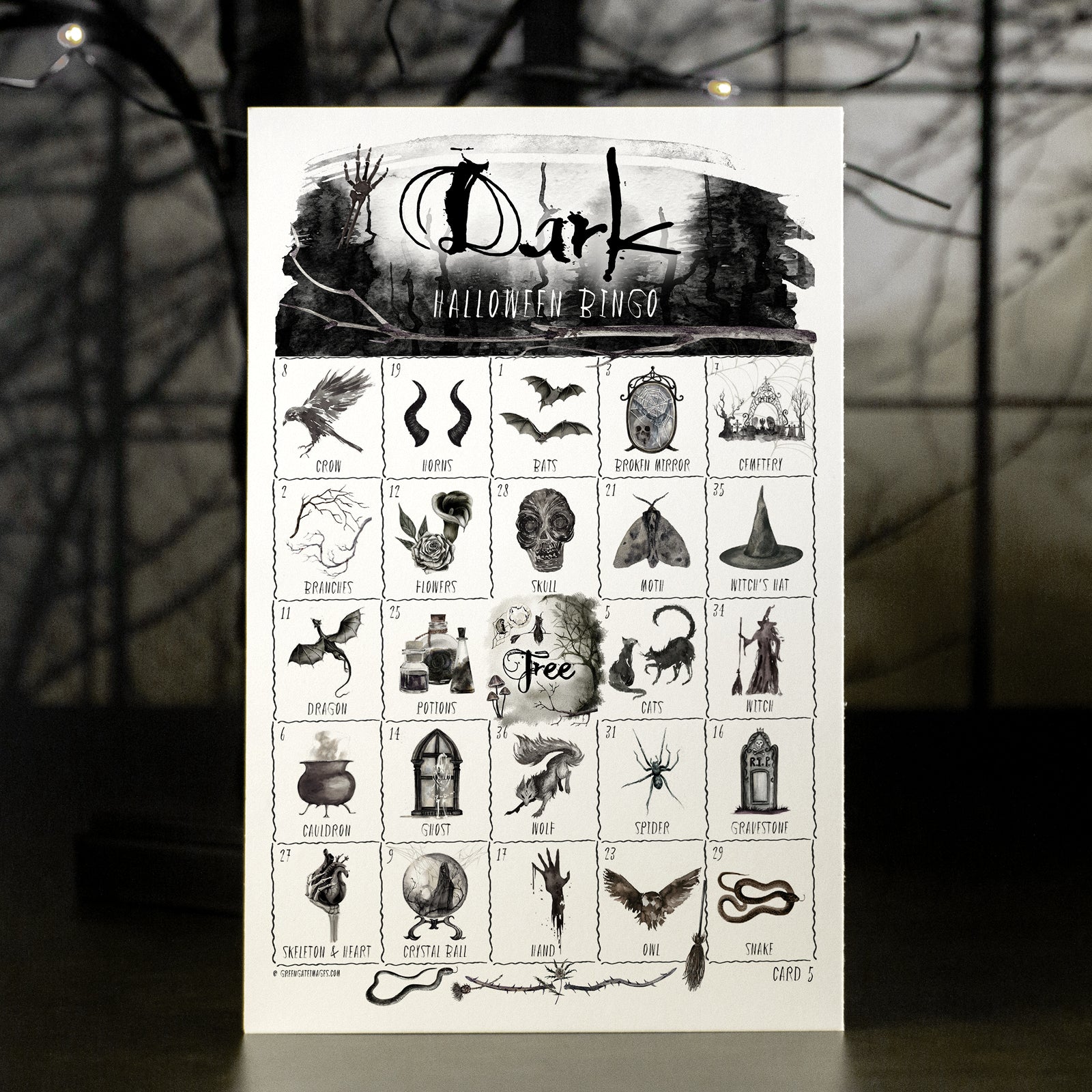 Dark Halloween Bingo Cards - Greengate Images