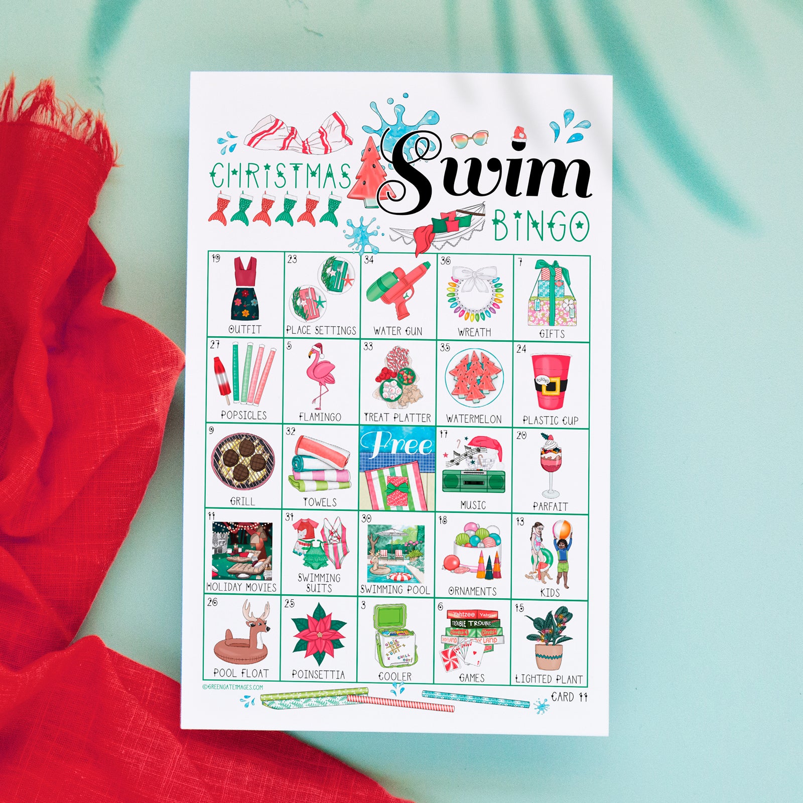 Christmas Swim Warm Weather Bingo Game