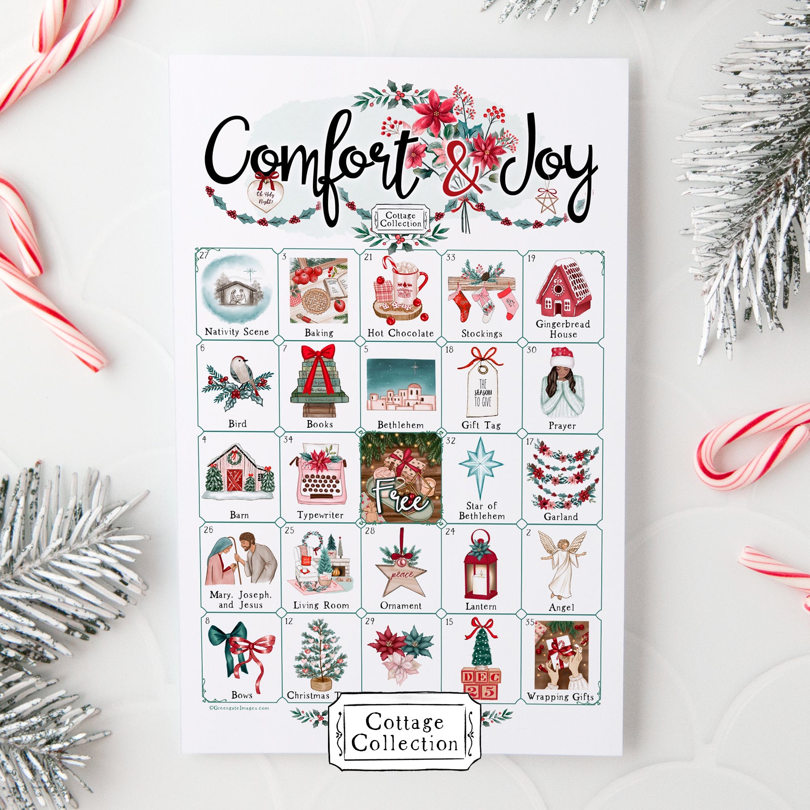 Comfort & Joy Christmas Bingo - Printable Digital Download by Greengate Images