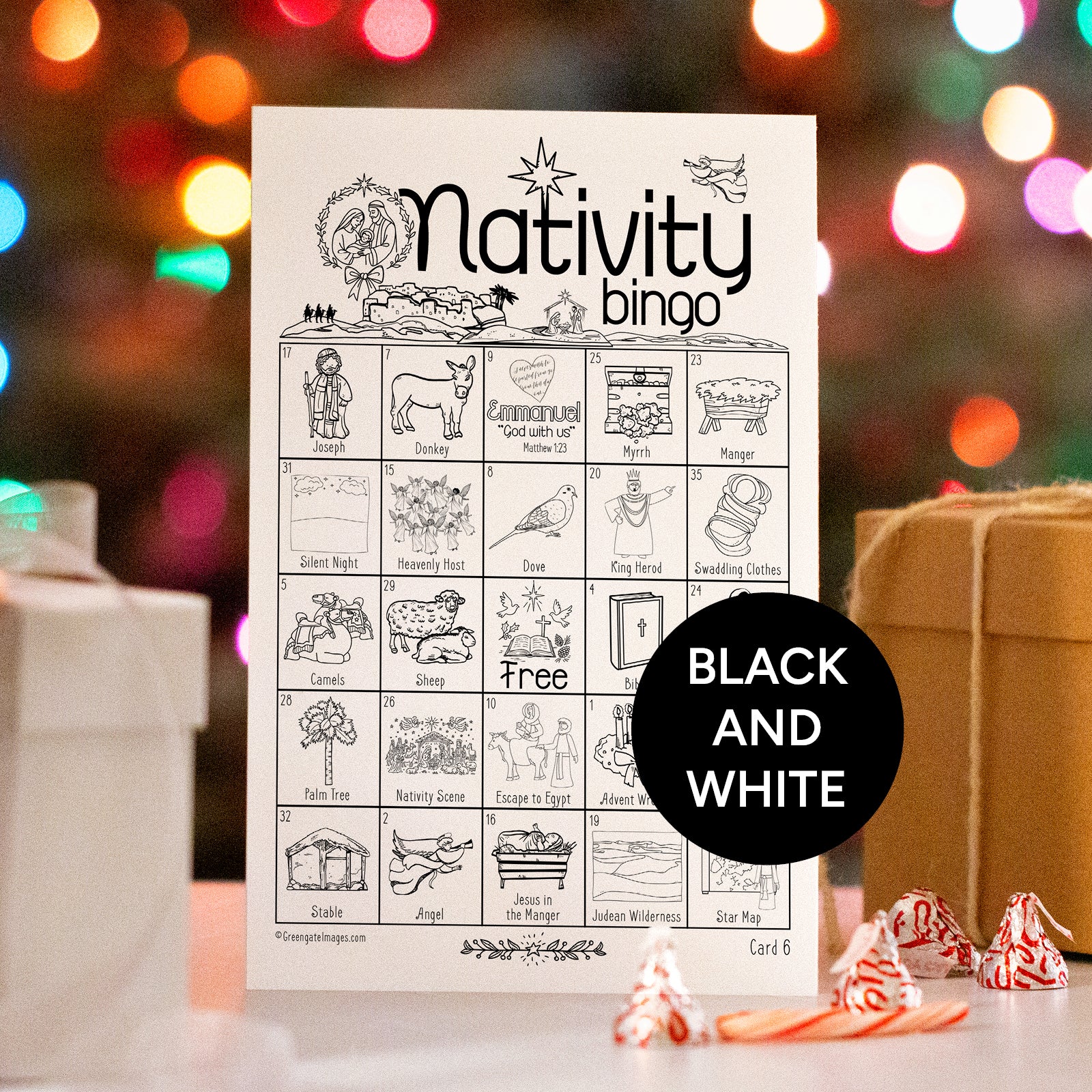 Nativity Bingo (Black & White) - Printable Digital Download by Greengate Images