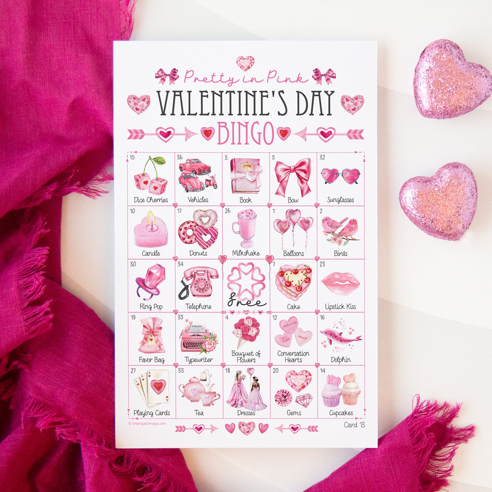 Pretty in Pink Valentine's Day Bingo - Printable Digital Download by Greengate Images