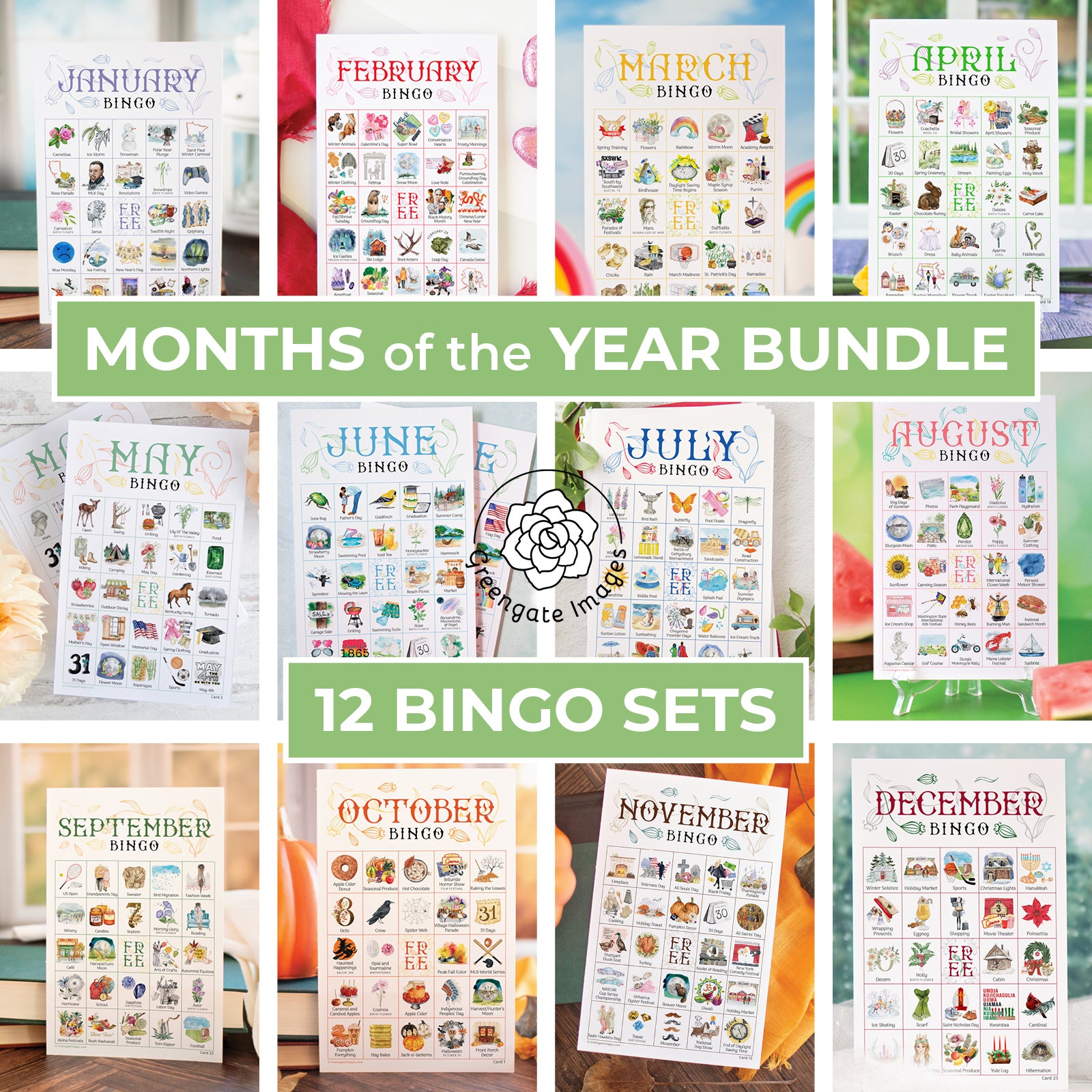 BUNDLE: 12 Month Bingo Sets - Greengate Images