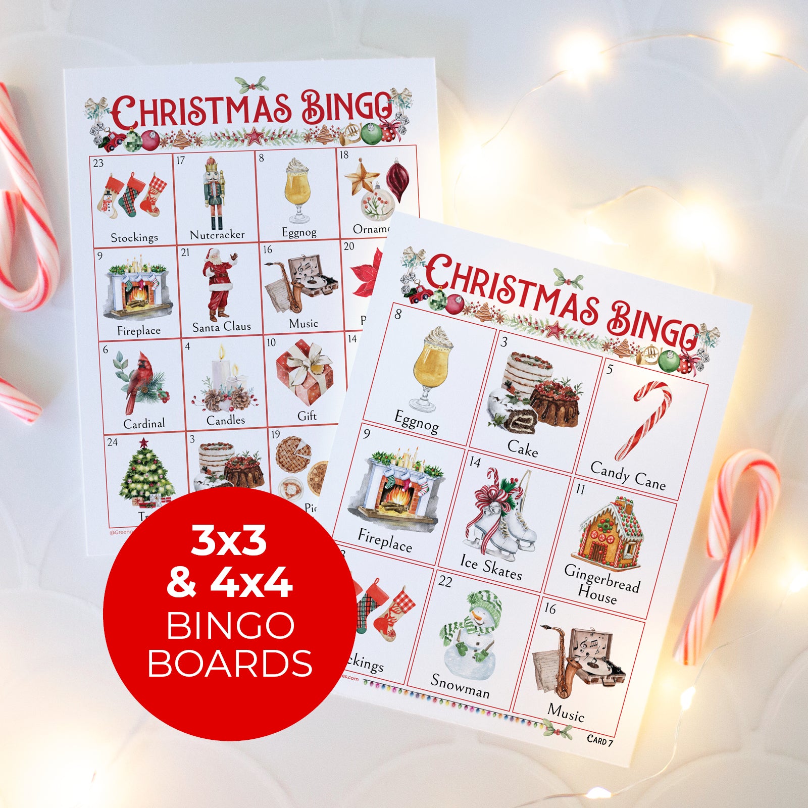 Christmas Bingo - 3x3 and 4x4 Large Print – Greengate Images for Free Printable Large Bingo Cards