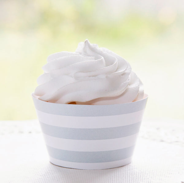 Pale Gray Striped Cupcake Wrapper - Printable Digital Download by Greengate Images