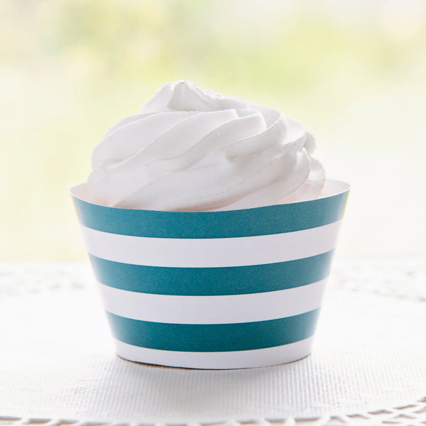 Teal Striped Printable Cupcake Wrapper - Printable Digital Download by Greengate Images