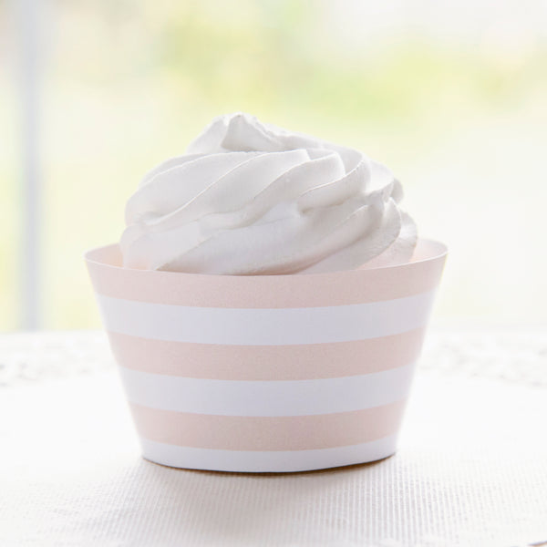 Pale Peach Striped Printable Cupcake Wrapper - Printable Digital Download by Greengate Images